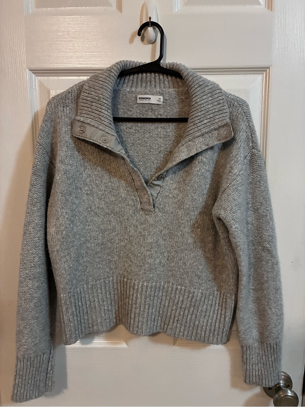 Sonoma Light Gray Snap-Collar Knit Sweater
